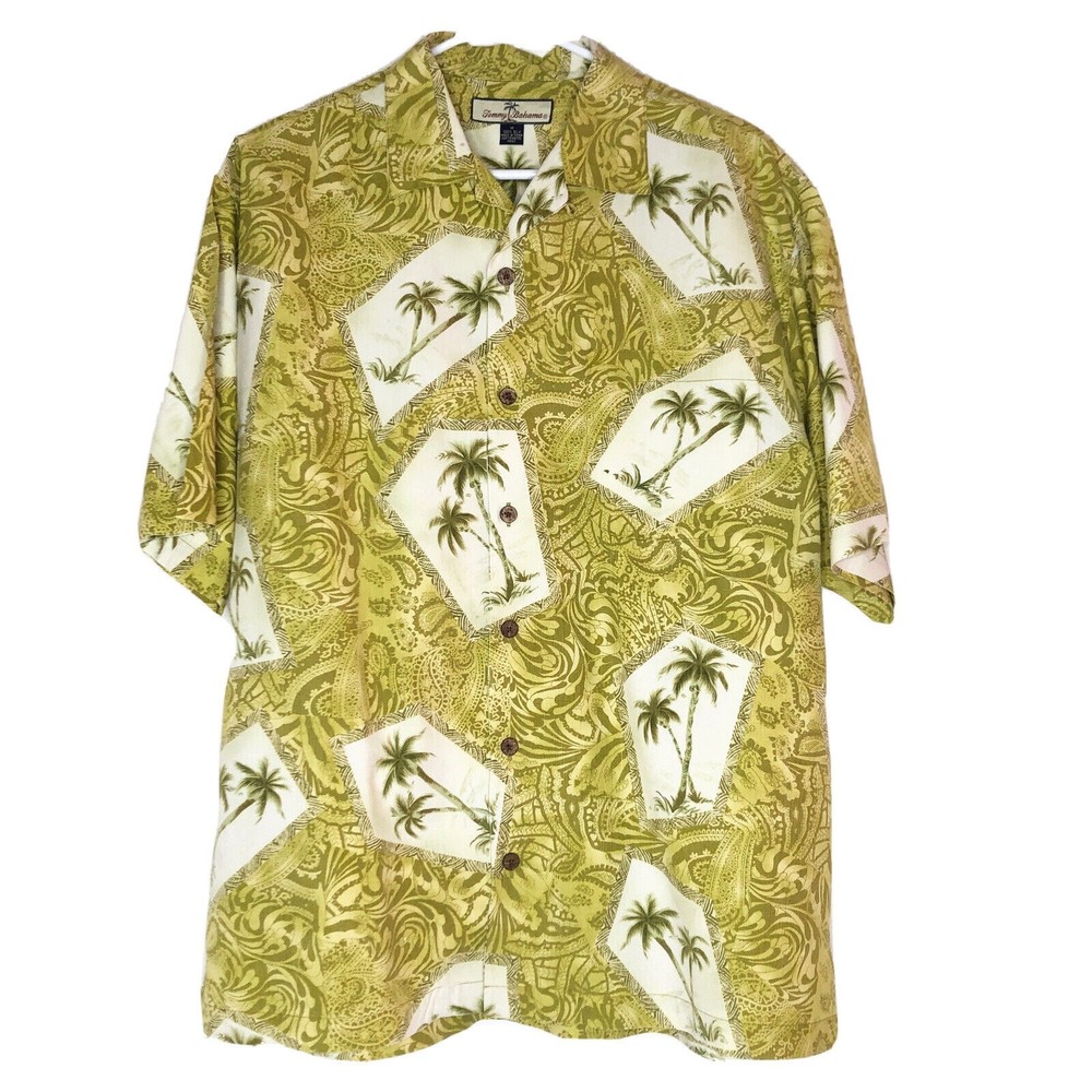 Tommy Bahama 100% Silk Hawaiian Palm Paisley Floral Short Sleeve Shirt Mens Med